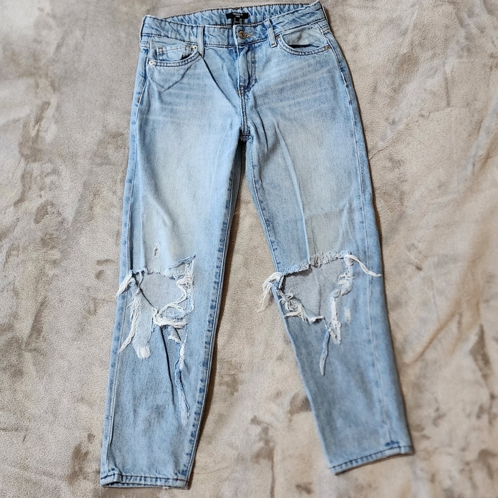 Forever 21 Kids Jeans | Distressed Light‎ Wash Denim Straight Leg Girls 9/10